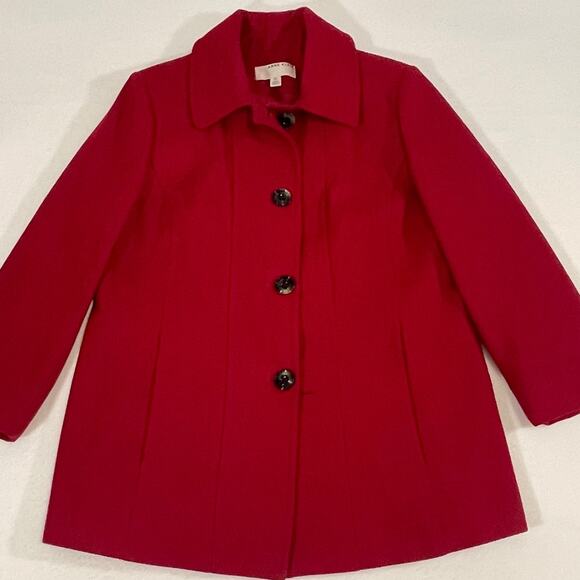 Anne Klein Red Wool Coat Womens XL Single Breasted Pea Coat Christmas Elegant - Picture 1 of 14
